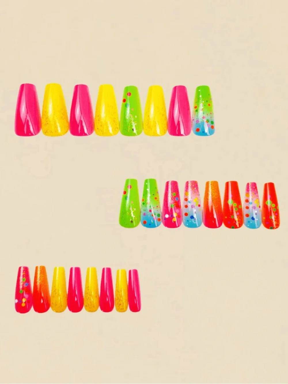 Neon Ombre Acrylic Nails with Glitter Dots